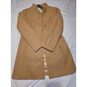 1075 Allegra K Womens Camel Brn Stand Collar Single Breasted Winter Coat Med NWT